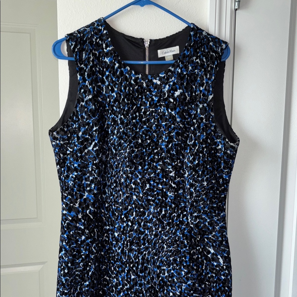 Calvin Klein Blue and Black Patterned Midi Dress